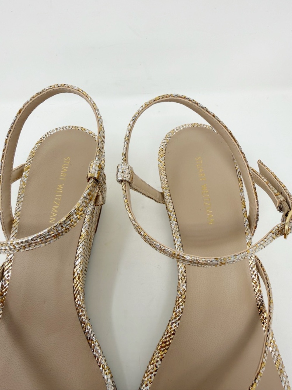 New Stuart Weitzman Oasis 50 Metallic Woven Wedge Slingback Sandal Sz 7 - Picture 9 of 14